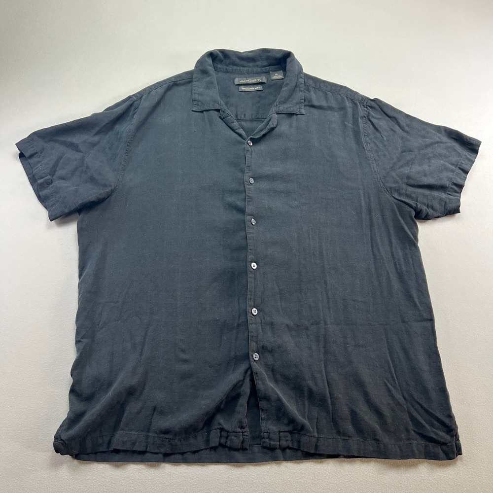 Axist Shirt Mens Extra Large Black Washable Silk Collared Side Slit Button Up